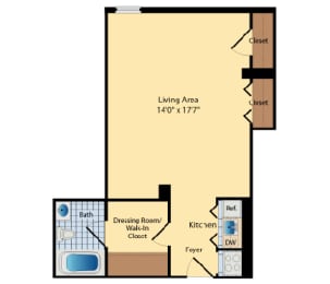 Studio, 1 bath, 425 sqft, $1,249