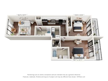 2 beds, 2 baths, 975 sqft, $1,670