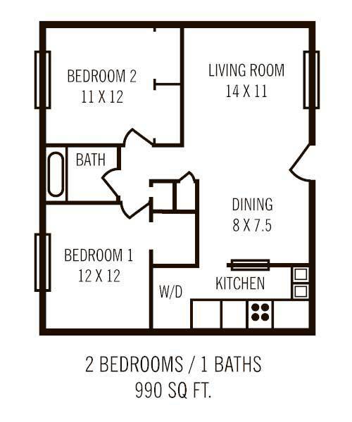 2 beds, 1 bath, 990 sqft, $1,125, Unit 3402
