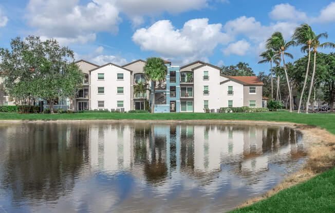 a body of water in front of a house