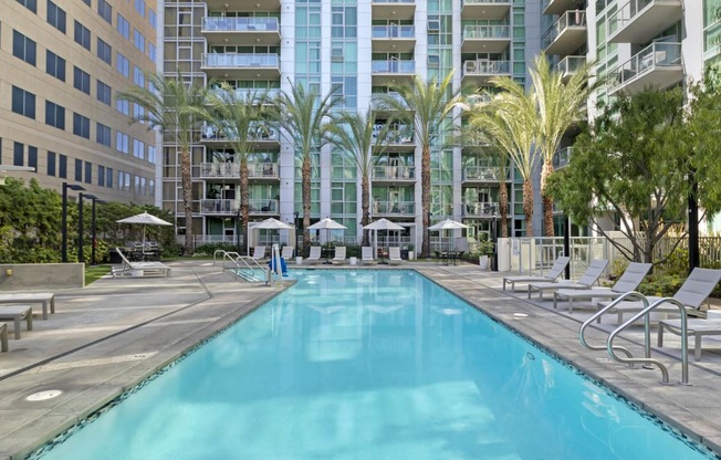 a swimming pool in front of an apartment building  at Vue, California