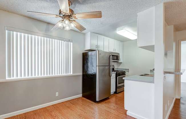 Apartment Kitchen and living room at The Palms Apartments in Hawthorne Los Angeles California.