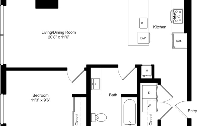 1 bed, 1 bath, 715 sqft, $2,260, Unit 802