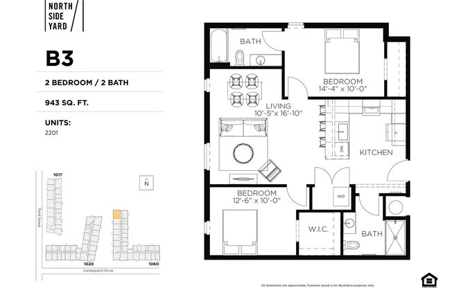 2 beds, 2 baths, 943 sqft, $1,950, Unit 2401