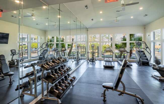 Fitness Center with Mirror at Blu on the Boulevard, Baton Rouge