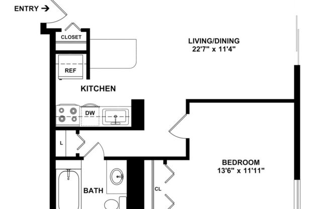 1 bed, 1 bath, 584 sqft, $2,450