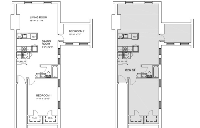 2 beds, 1 bath, 823 sqft, $2,394, Unit B-304