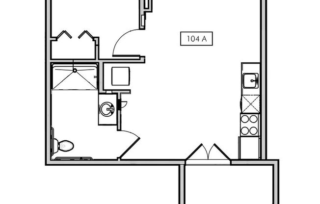 1 bed, 1 bath, 673 sqft, $1,599, Unit 104
