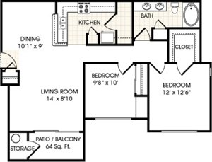 2 beds, 1 bath, 970 sqft, $1,554