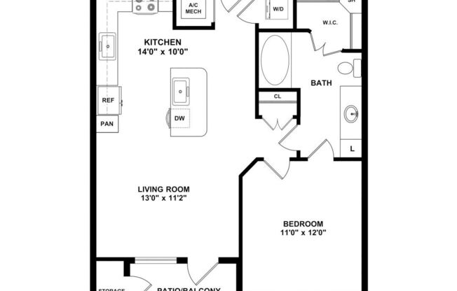 1 bed, 1 bath, 670 sqft, $1,597