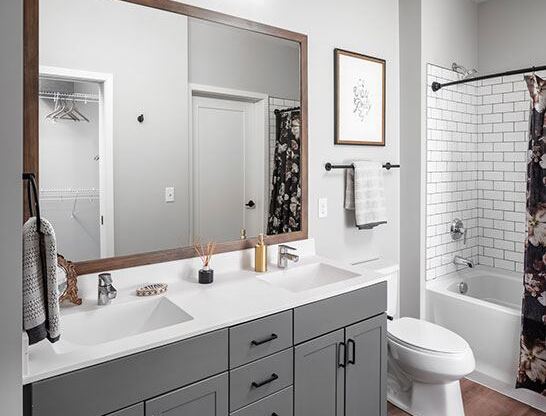 Well lit bathroom at Harper Apartments in St Paul, MN