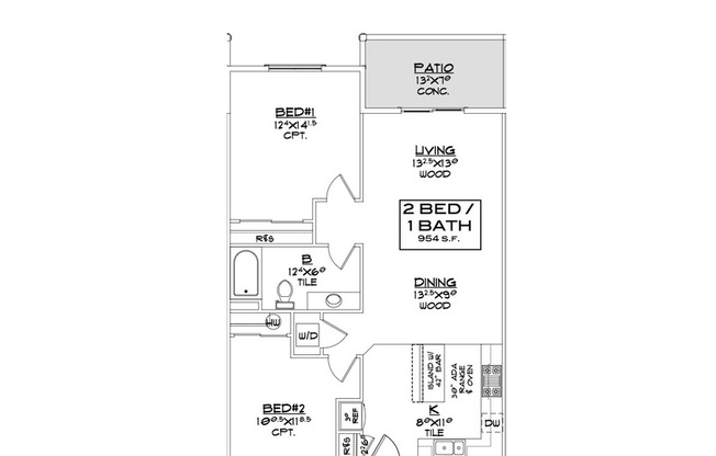 2 beds, 1 bath, 954 sqft, $1,700, Unit Unit 5116-105