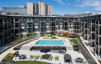 View of Citron buildings surrounding pool.