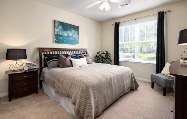 Bedroom With Ceiling Fan at Abberly Green Apartment Homes, North Carolina