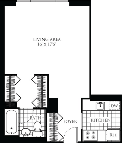 Studio, 1 bath, 530 sqft, $4,609, Unit 18A