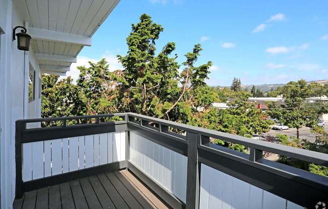 Apartment Interior Balcony Black Railings and white Panels.
