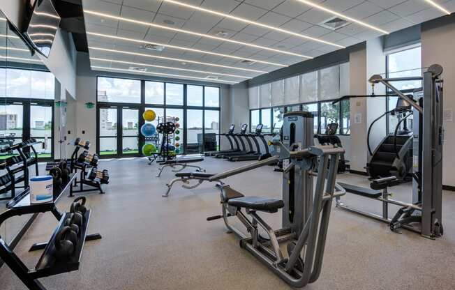 Apartments for Rent Miami - MB Station - Spacious Fitness Center with Weights, Treadmills, Ellipticals, Weight Machines, and More