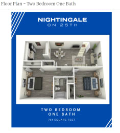 2 beds, 1 bath, 764 sqft, $945