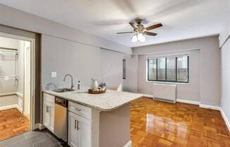 Updated kitchen and living area at The York and Potomac Park, Washington, DC, 20006