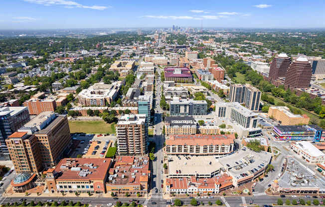 a view of the city from the top of a skyscraper at The Dorset, Kansas City, 64112