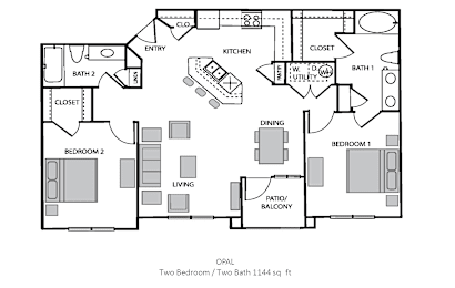 2 beds, 2 baths, 1,144 sqft, $1,799