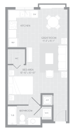 Studio, 1 bath, 547 sqft, $1,657