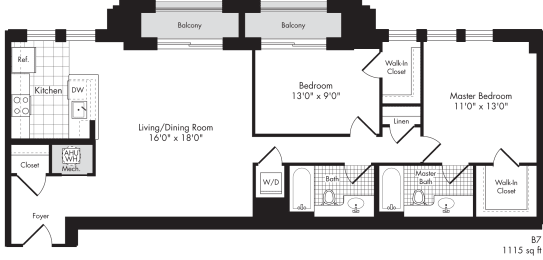 2 beds, 2 baths, 1,115 sqft, $2,786