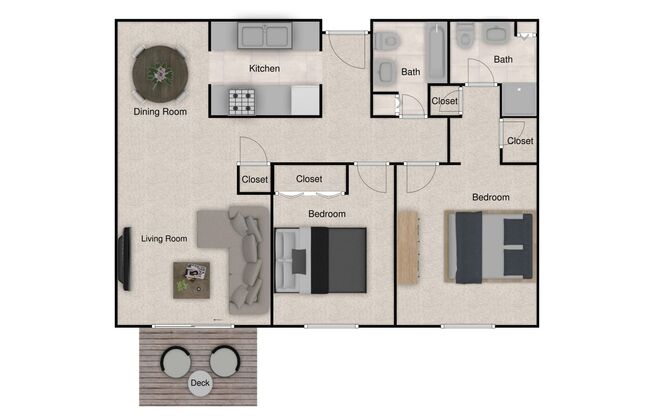 2 beds, 2 baths, 998 sqft, $1,325, Unit 743-O