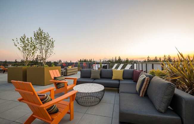 a view of the roof deck at sunset at Ion Town Center, Shoreline, 98133