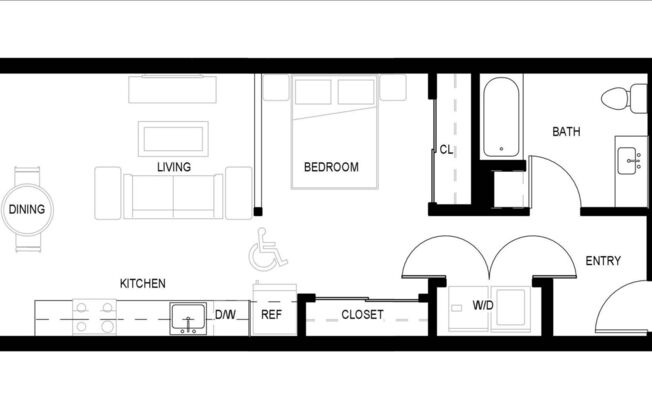 Studio, 1 bath, 614 sqft, $2,497