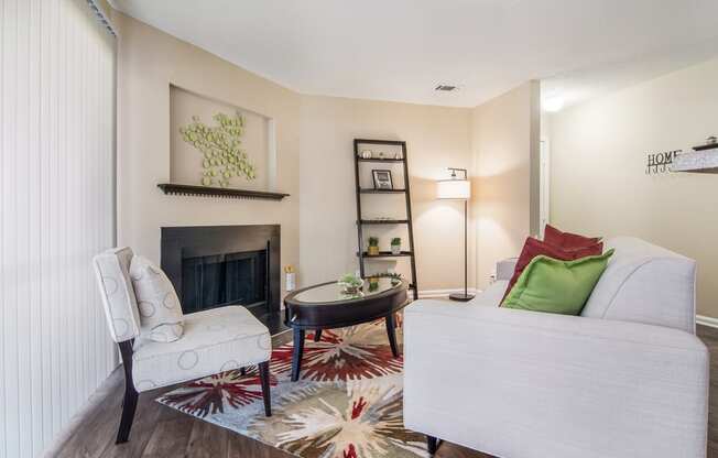 Model Unit Living Room at Poplar Place Apartments in Carrboro, NC