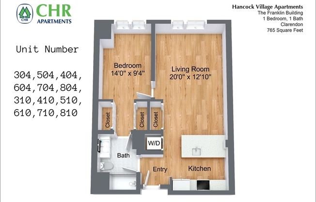 1 bed, 1 bath, 765 sqft, $3,360, Unit 804