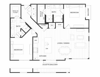 2 beds, 2 baths, 1,344 sqft, $2,641