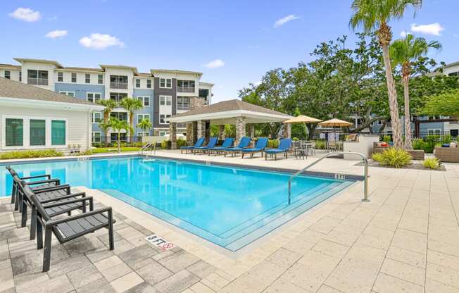 Steps leading into our pool at Dunedin Commons apartments in Dunedin, FL