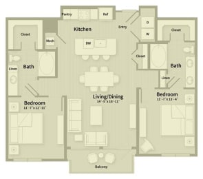 2 beds, 2 baths, 1,151 sqft, $2,860