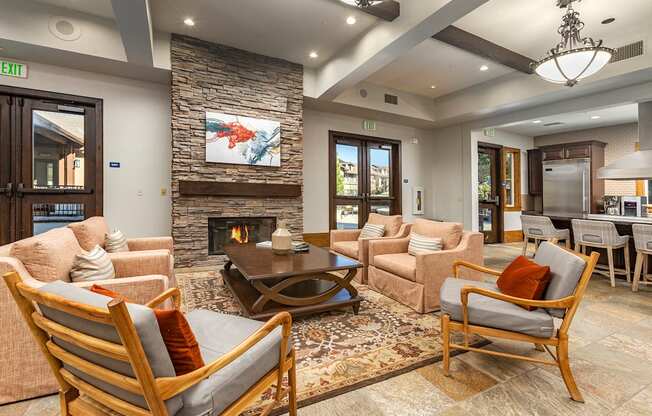 Living Room With Fireplace at 55+ FountainGlen Jacaranda, Fullerton, California