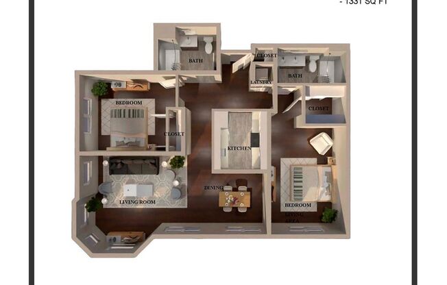 2 beds, 2 baths, 1,331 sqft, $3,195, Unit 203