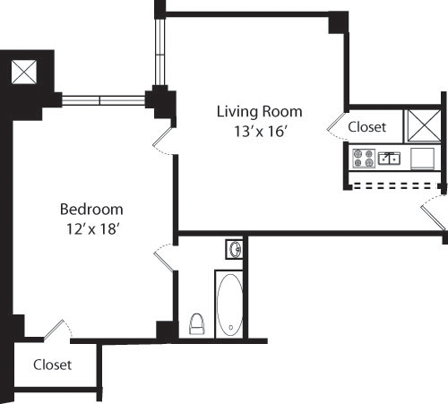 1 bed, 1 bath, 574 sqft, $4,392, Unit 11G