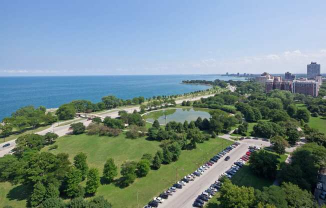 Drone View Of Exterior at Twin Towers, Chicago