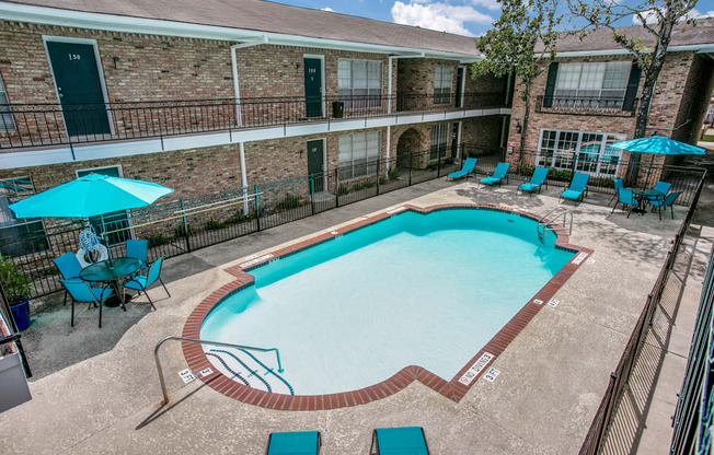 Aerial Pool View at Bellaire Oaks Apartments, Houston, TX, 77096