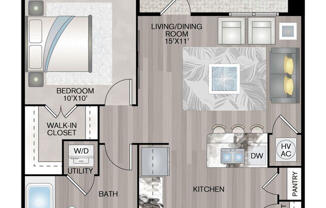 1 bed, 1 bath, 637 sqft, $1,374