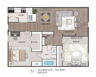 2 beds, 1 bath, 935 sqft, $1,319