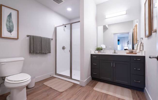 a bathroom with a toilet sink and a shower at Sonder Fields in Happy Valley, OR