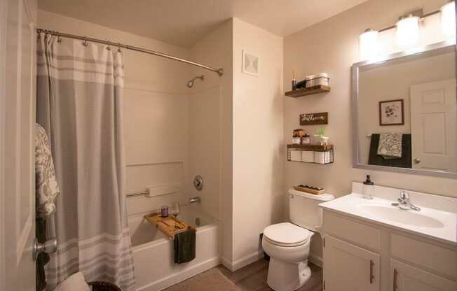 This is a photo of the bathroom of the 1100 square foot 2 bedroom Kettering floor plan at Washington Park Apartments in Centerville, OH.