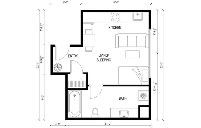 Studio, 1 bath, 357 sqft, $1,645, Unit 301