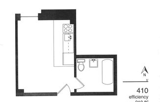 Studio, 1 bath, 200 sqft, $460, Unit 410