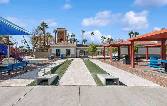 Outdoor Corn Hole Area at Stonegate Apartments located in Las Vegas, NV.