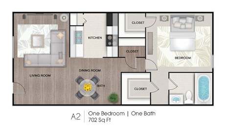 1 bed, 1 bath, 702 sqft, $1,219