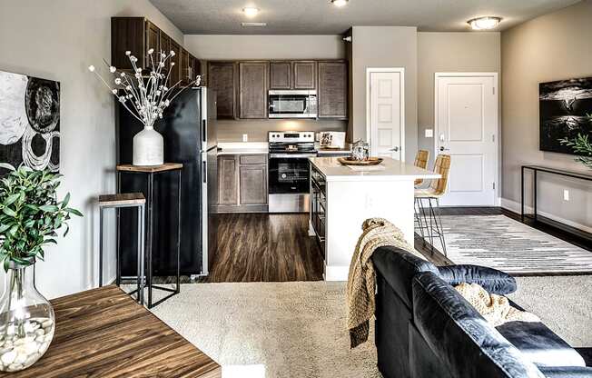 Modern living room at Sterling at Prairie Trail in Ankeny, IA