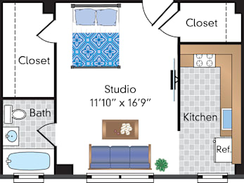 Studio, 1 bath, 355 sqft, $2,099